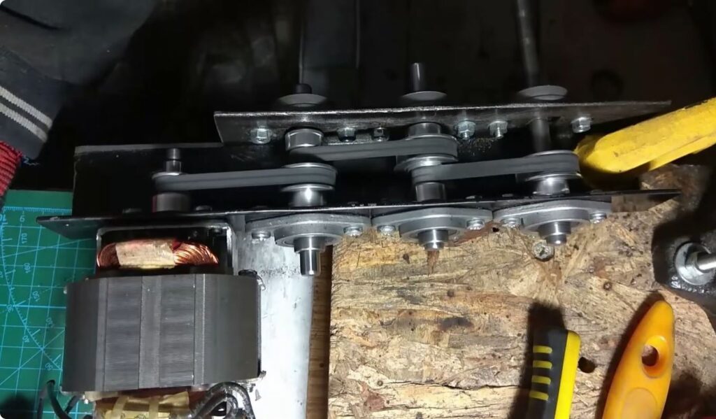 DIY gear system assembled from juicer motor