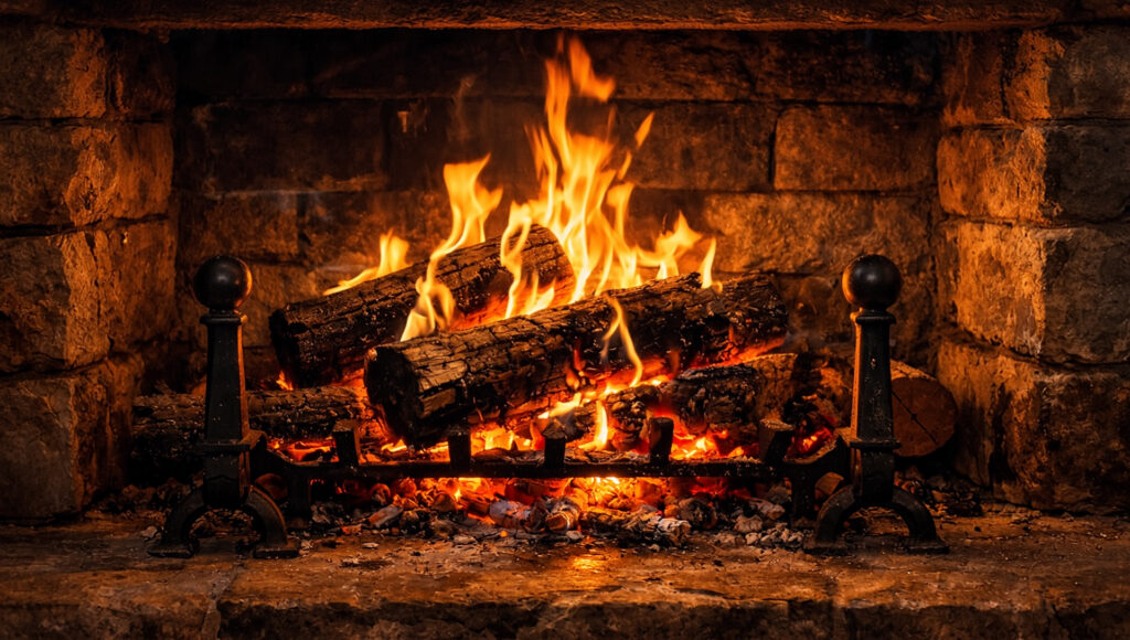 cozy fireplace ambience with warm relaxing indoor atmosphere in 4K